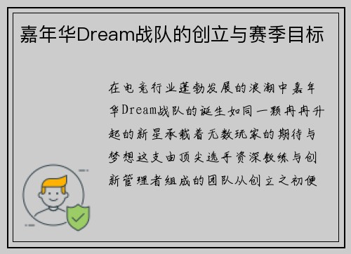 嘉年华Dream战队的创立与赛季目标